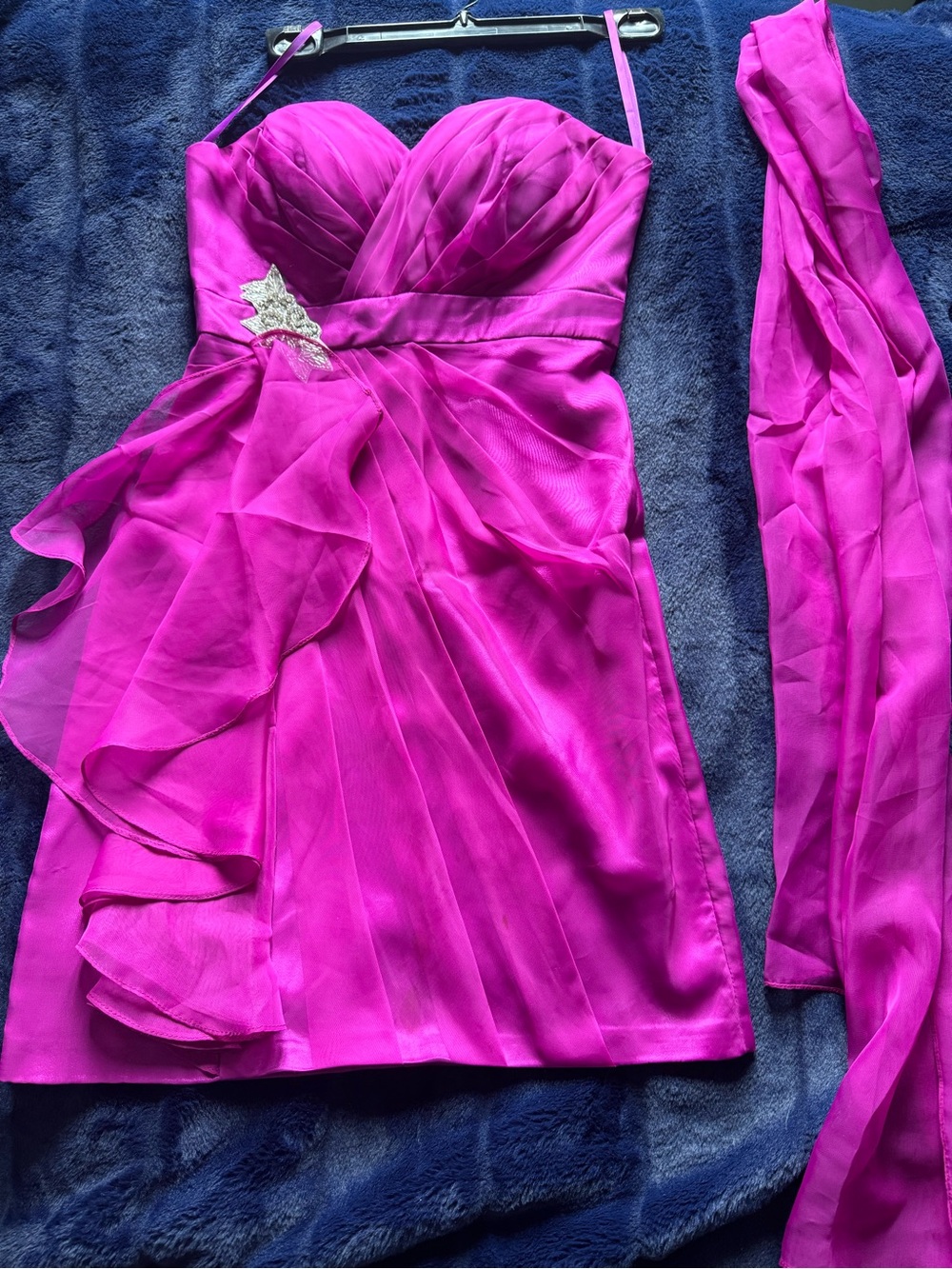 Strapless Fuchsia Cocktail Dress with Draped Ruffle